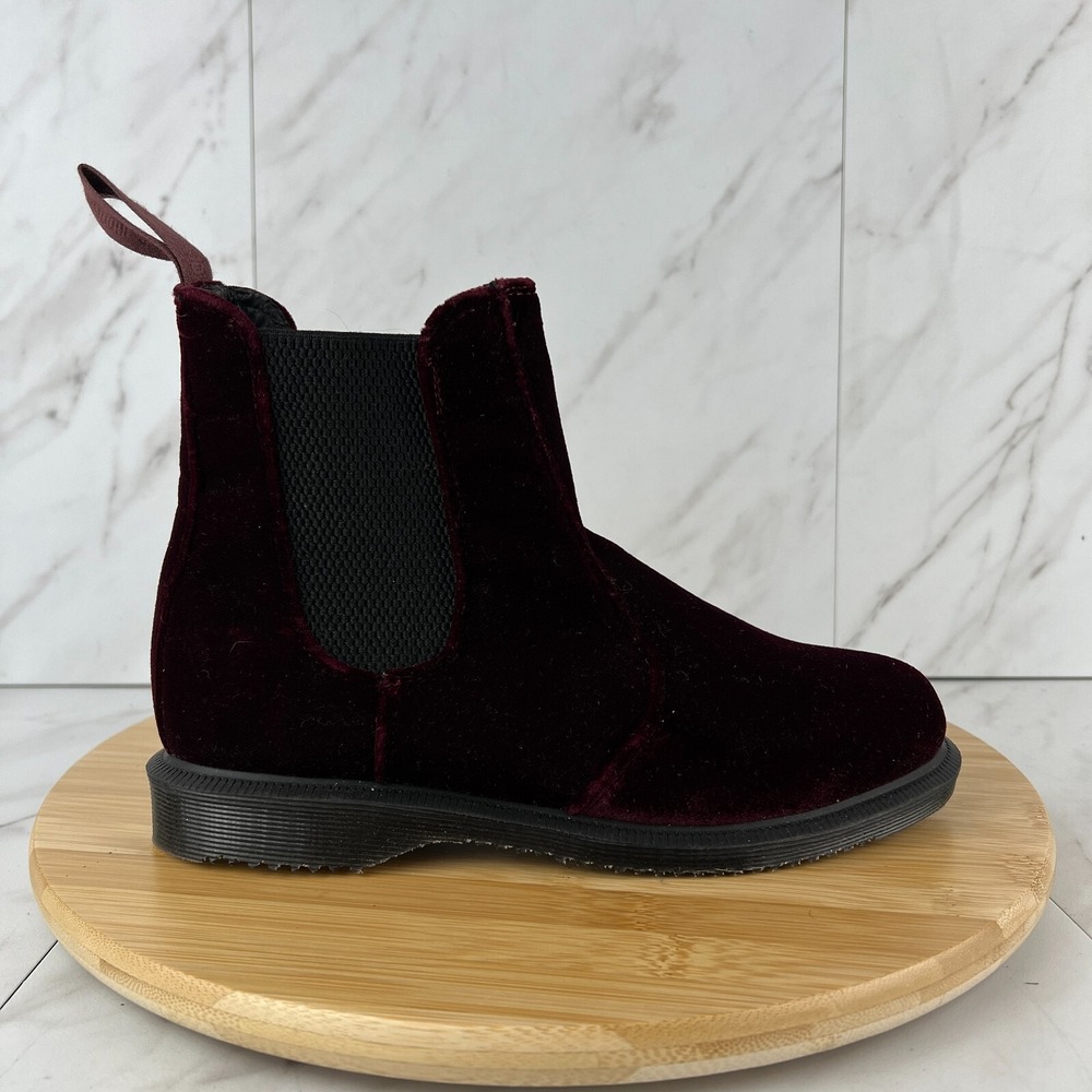 Dr. Doc Martens Flora Velvet Womens Size 6 Cherry Red Pull On Chelsea Boots